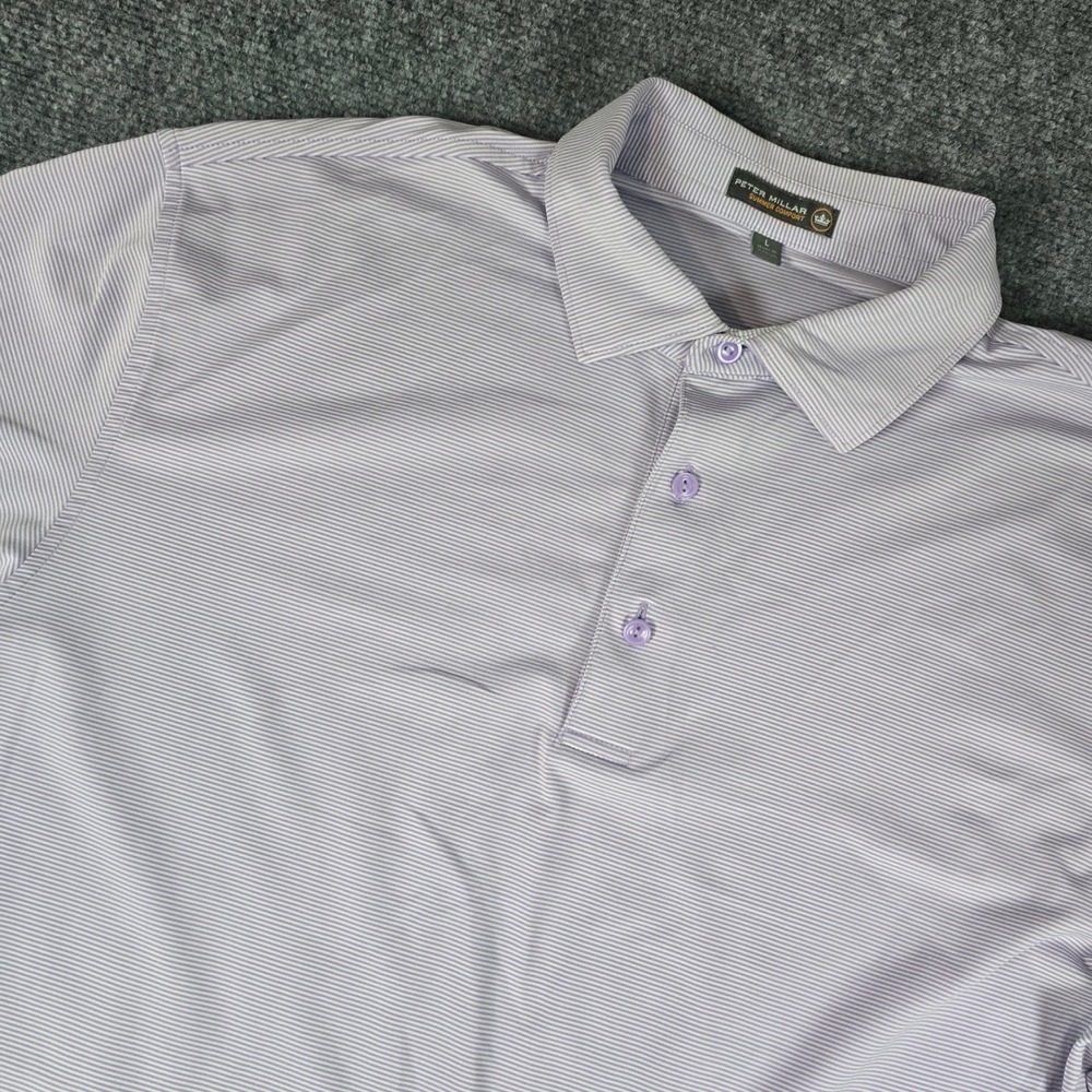 Peter Millar Summer Comfort‎ Golf Polo Men's Large Lavender Stripe Short Sleeve